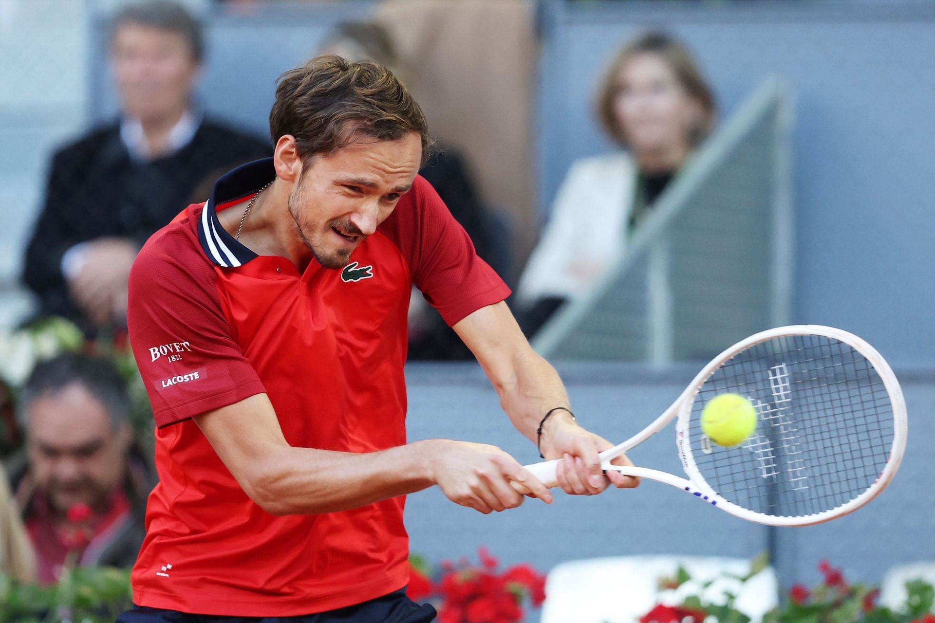 Daniil Medvedev hits a backhand
